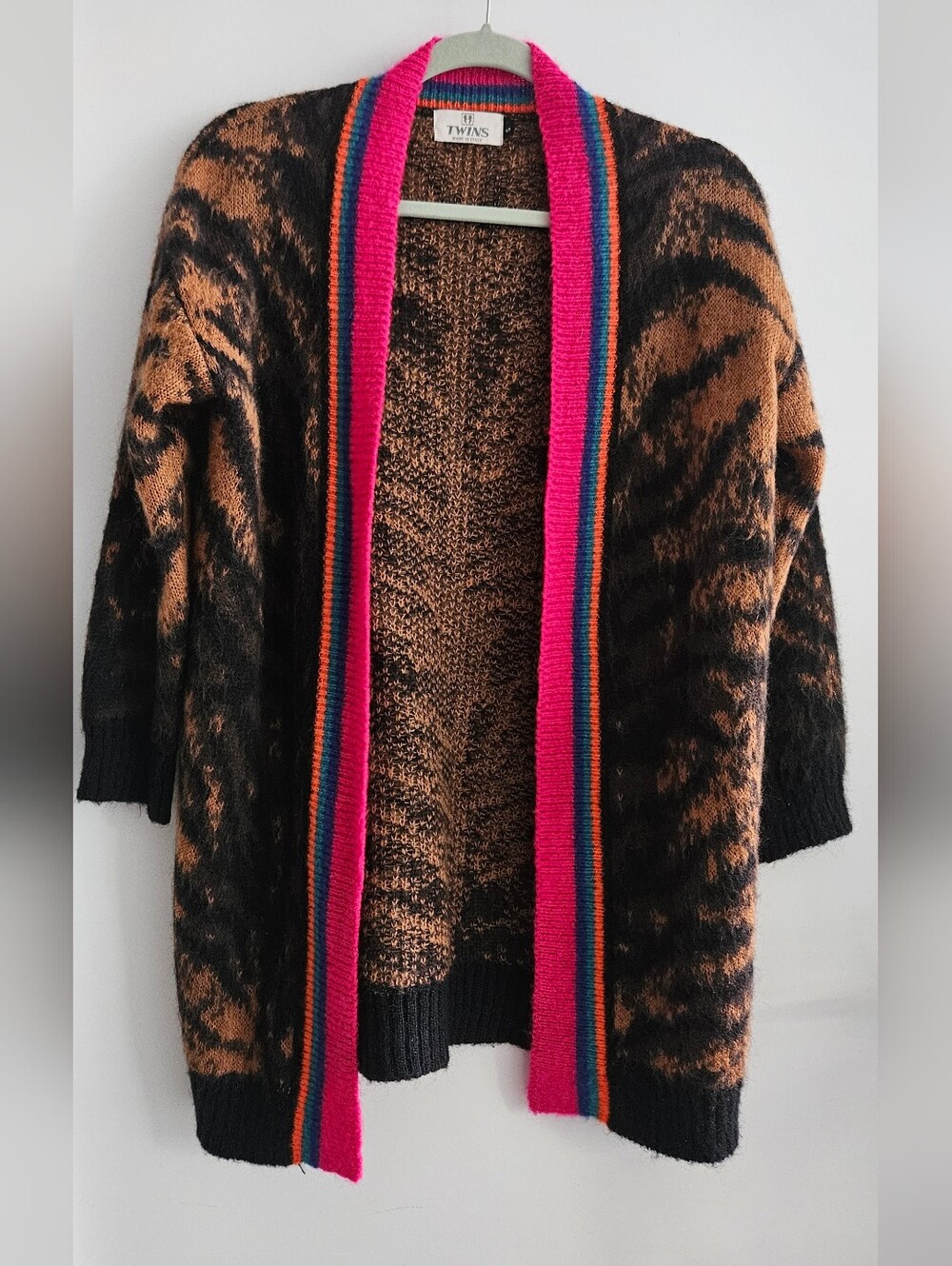 TWINS Mohair Animal Print Cardigan Sweater (Small)